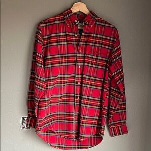 LL Bean Classic Red Plaid Button Down Men's Shirt